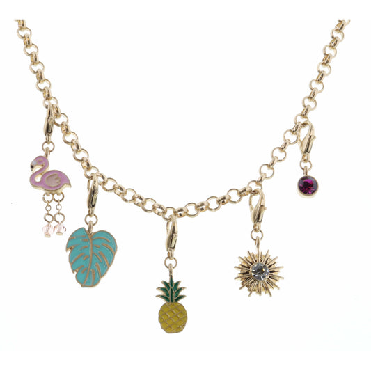 Kids 14" Flamingo and Coordinating Removable Charms Necklace, 3" Ext