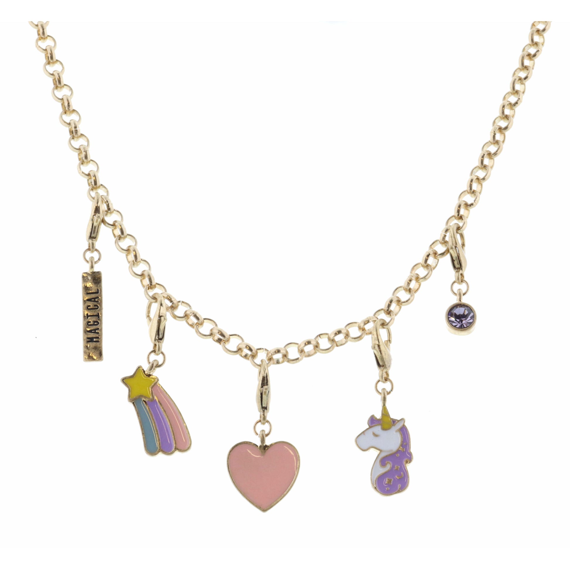 Kids 14" "Magical" and Coordinating Removable Charms Necklace, 3" Ext