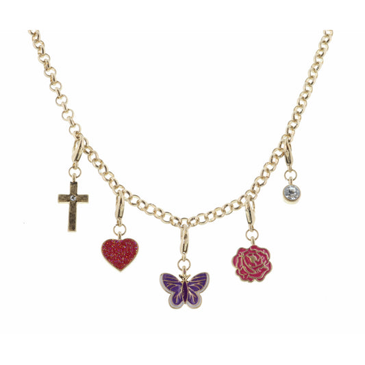 Kids 14" Cross and Coordinating Removeable Charms Necklace, 3" Ext
