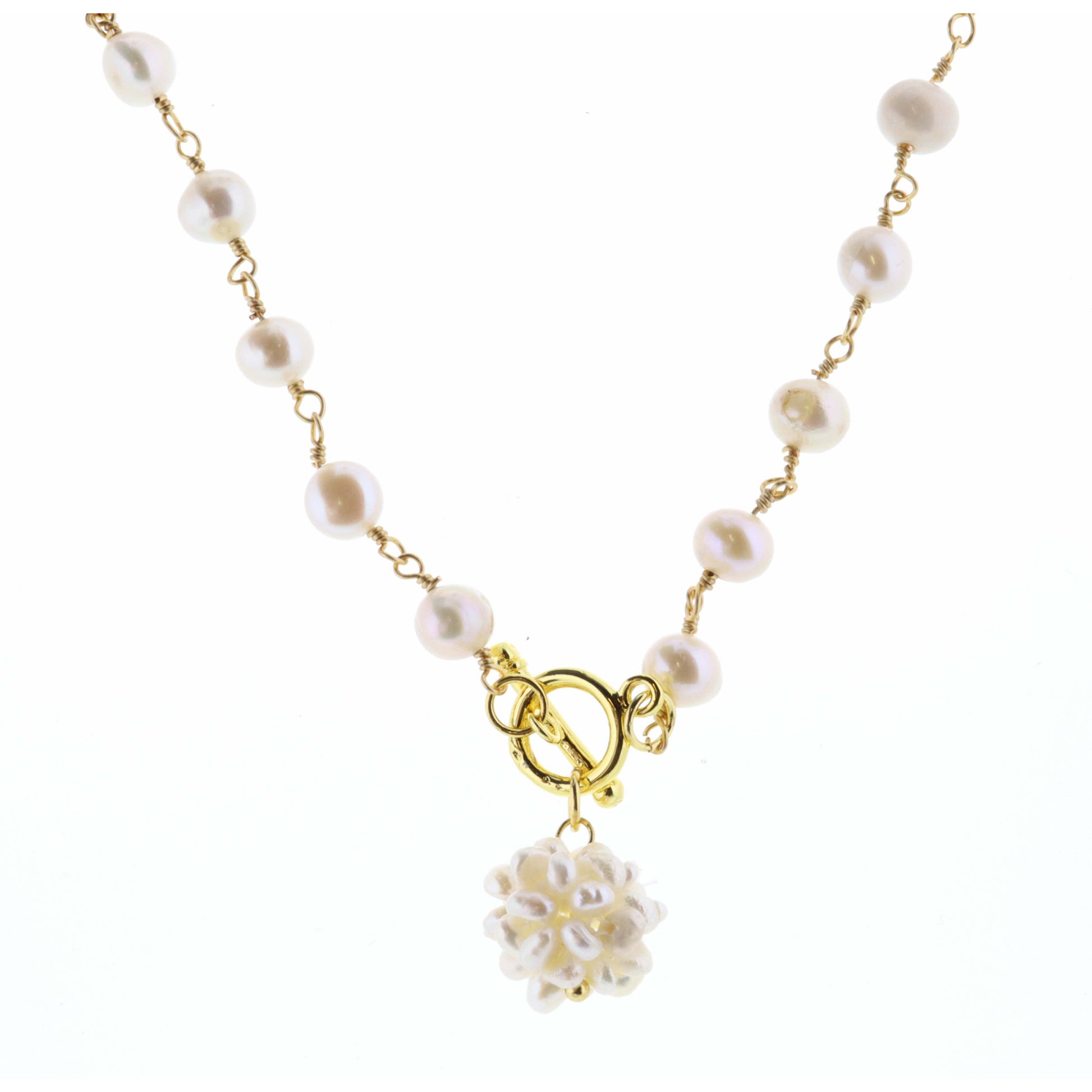 18" Pearl Cluster with Toggle on Gold Chain with Faceted Pearl Necklace