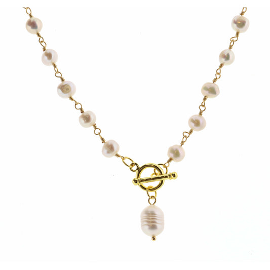 18" Pearl Oval with Toggle on Gold Chain with Faceted Pearl Necklace