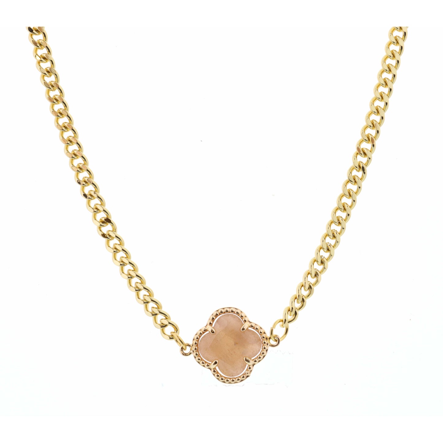 18" Peach Clover on Curb Chain Necklace