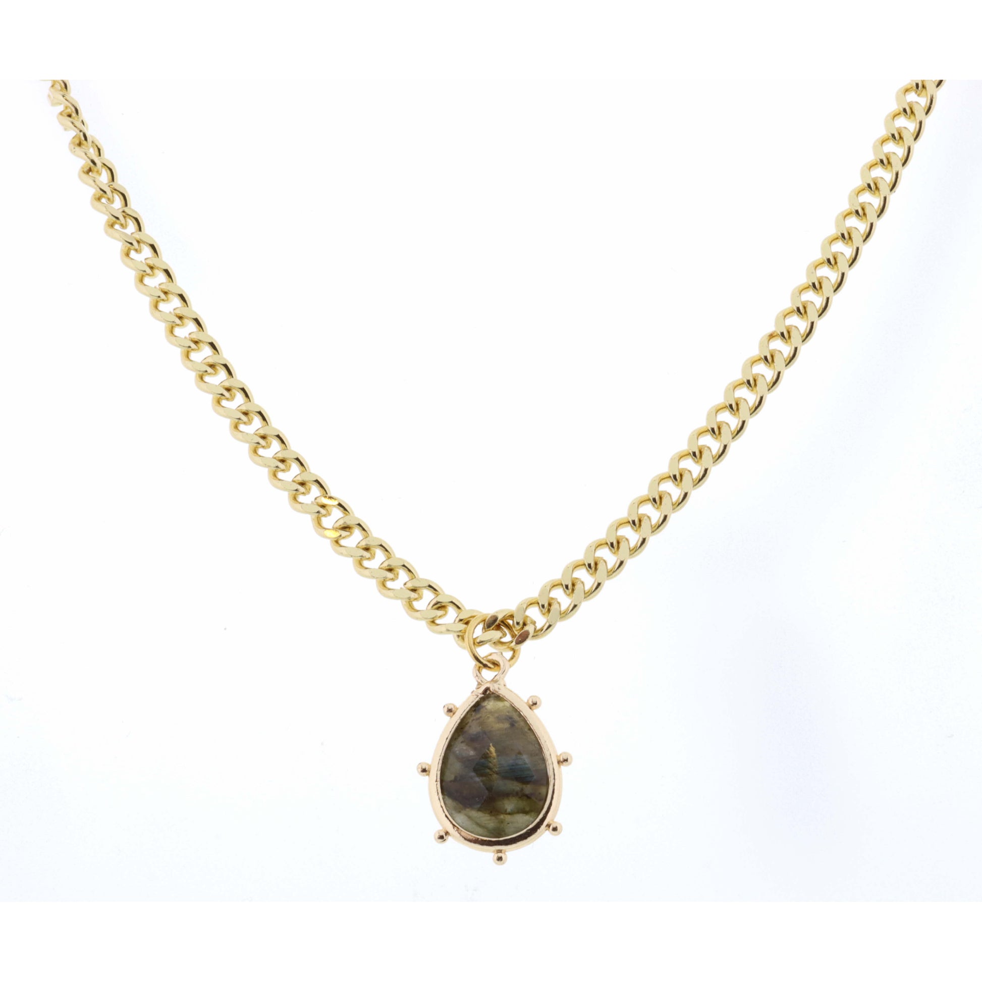 18" Labradorite Teardrop on Curb Chain Necklace