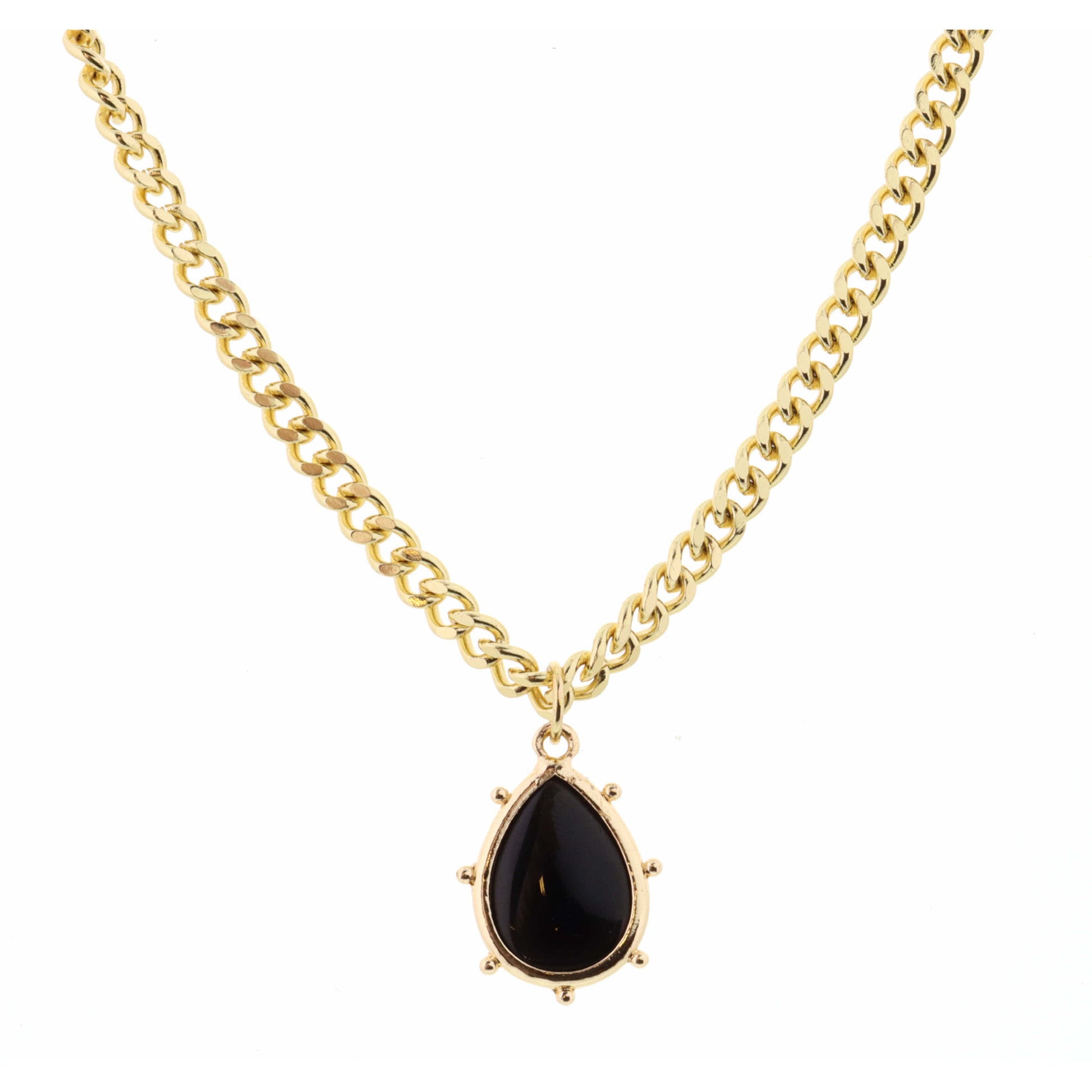 18" Onyx Teardrop on Curb Chain Necklace