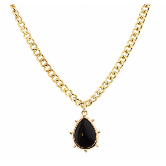 18" Onyx Teardrop on Curb Chain Necklace