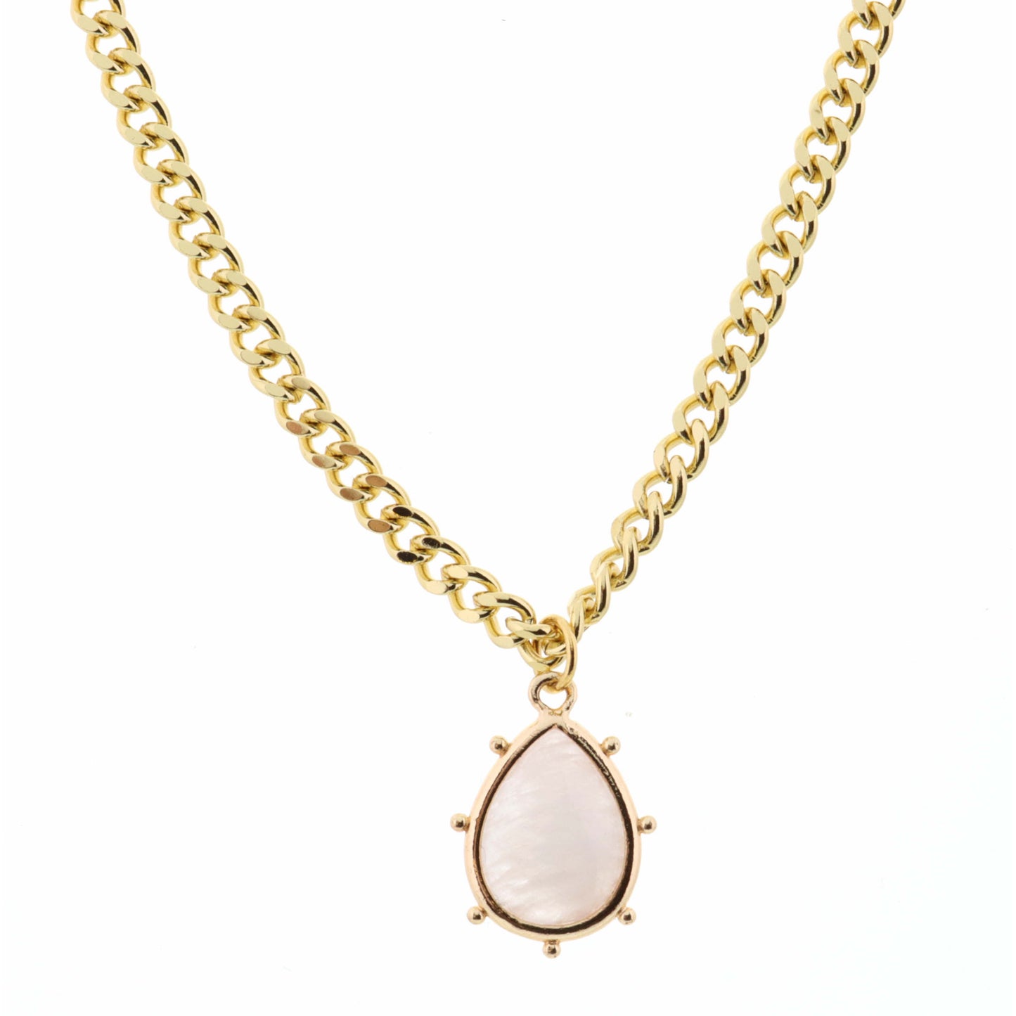 18" Quartz Teardrop on Curb Chain Necklace