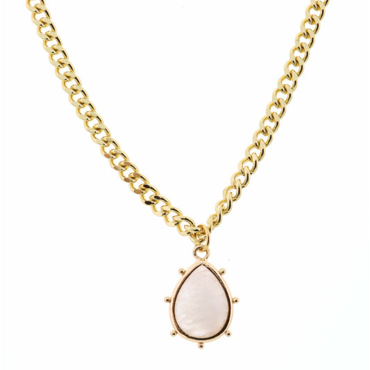 18" Quartz Teardrop on Curb Chain Necklace