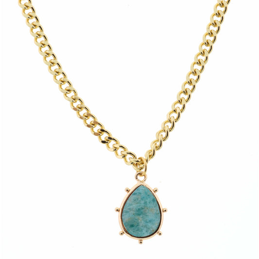18" Amazonite Teardrop on Curb Chain Necklace