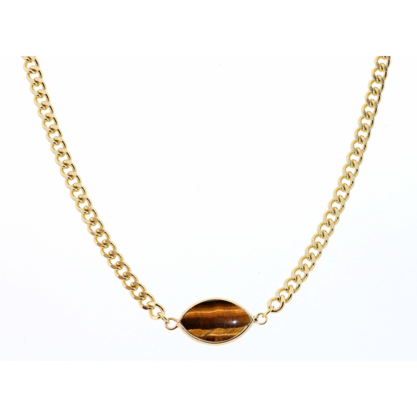 18" Tigers Eye Marquise on Curb Chain Necklace