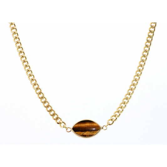 18" Tigers Eye Marquise on Curb Chain Necklace