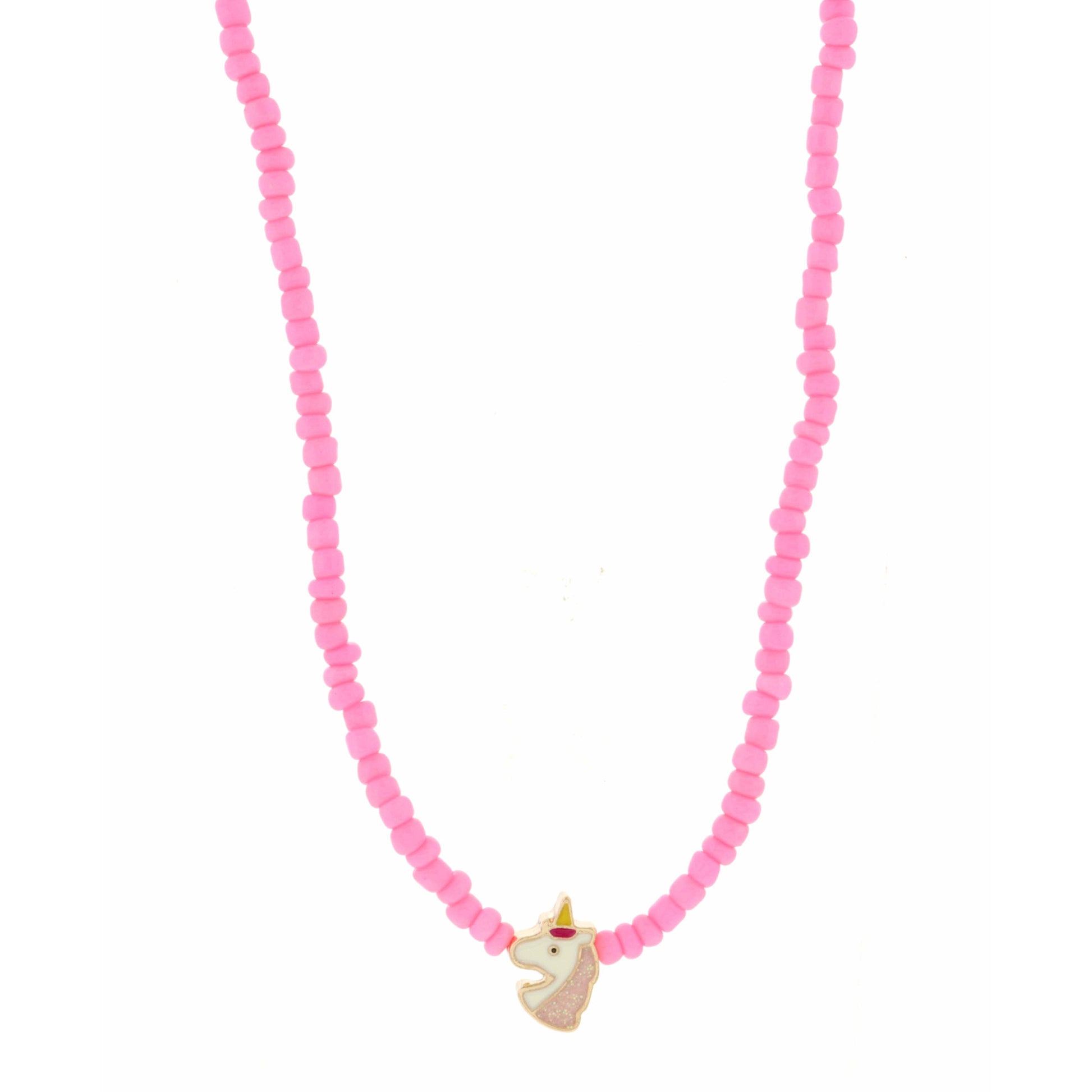 Kids 14" Pink Seed Bead with Unicorn Necklace, 3" Ext