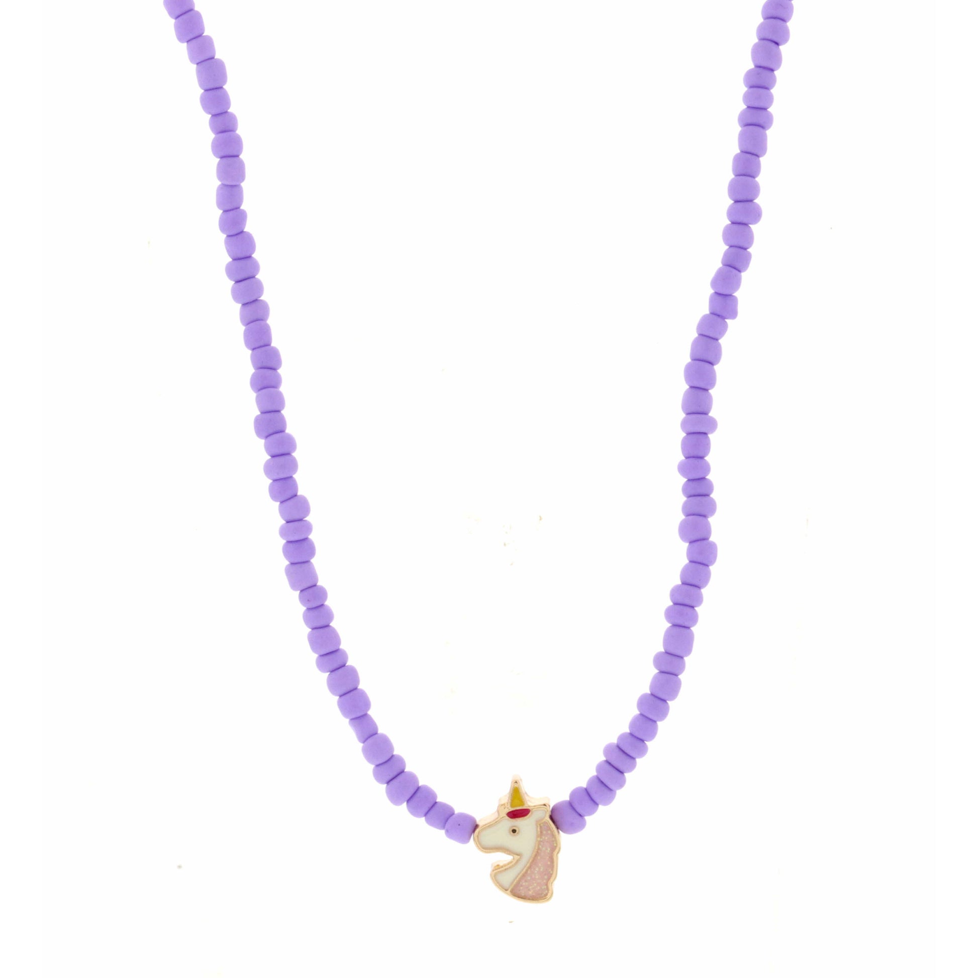 Kids 14" Purple Seed Bead with Unicorn Necklace, 3" Ext