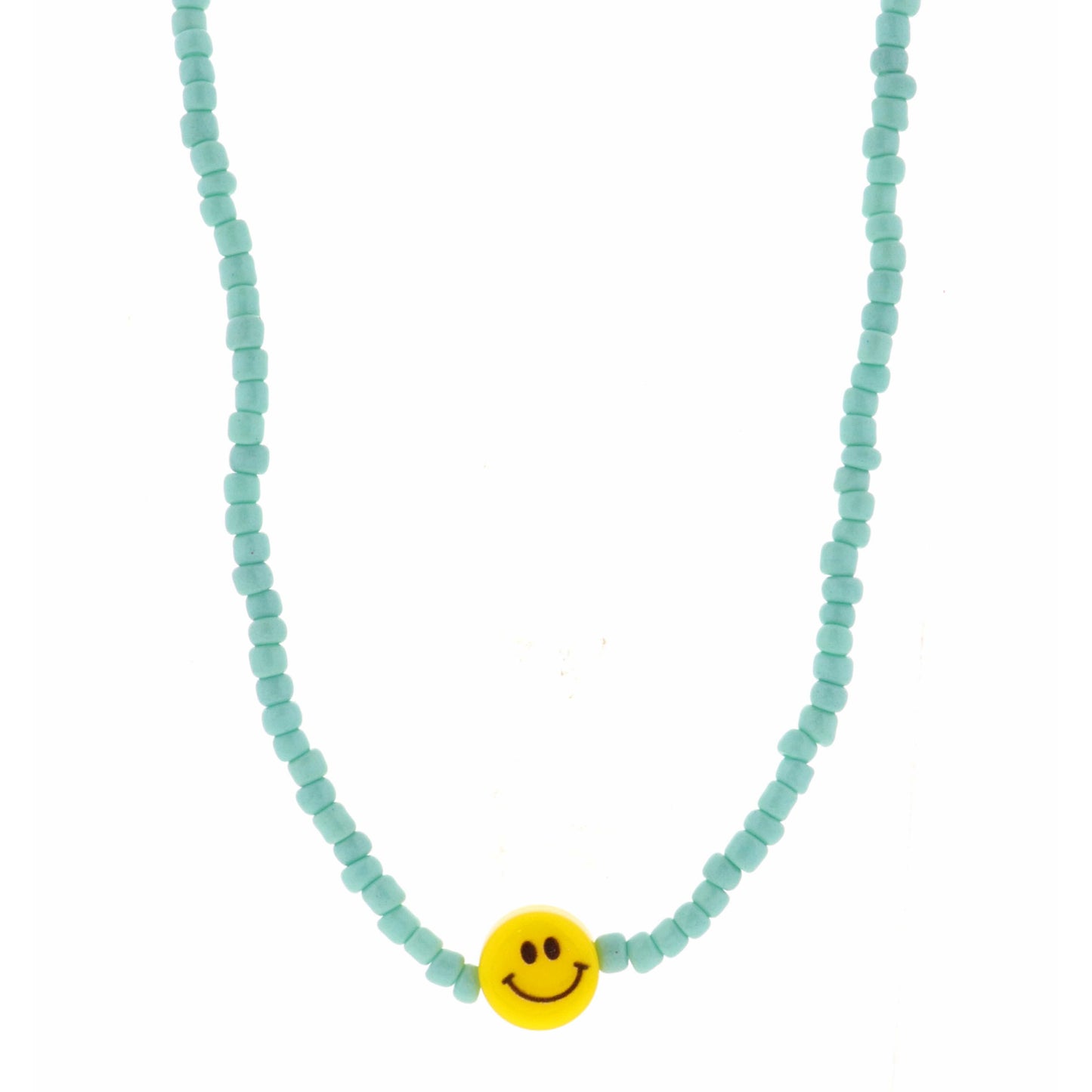 Kids 14" Mint Seed Bead with Smiley Face Necklace, 3" Ext