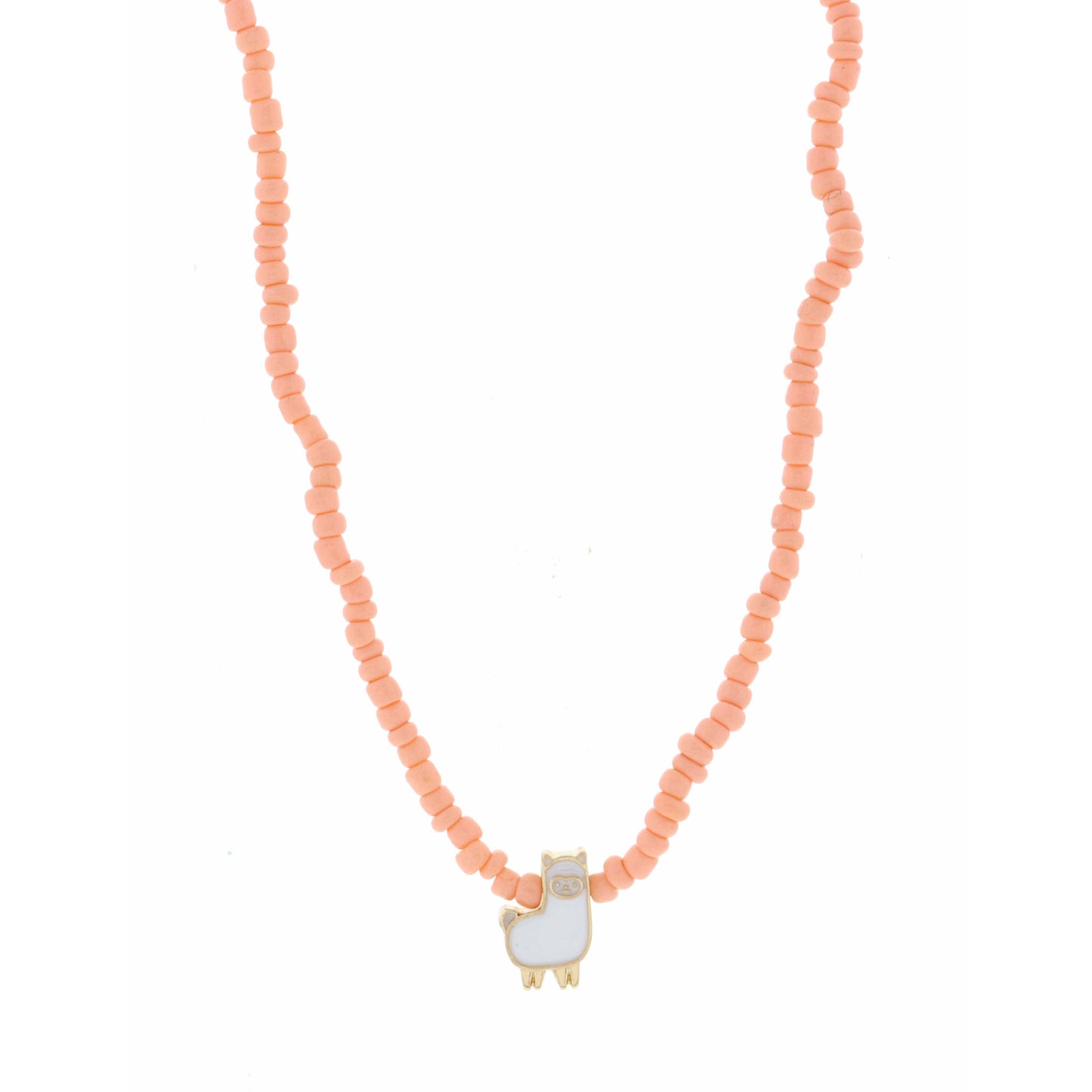 Kids 14" Peach Seed Bead with Llama Necklace, 3" Ext