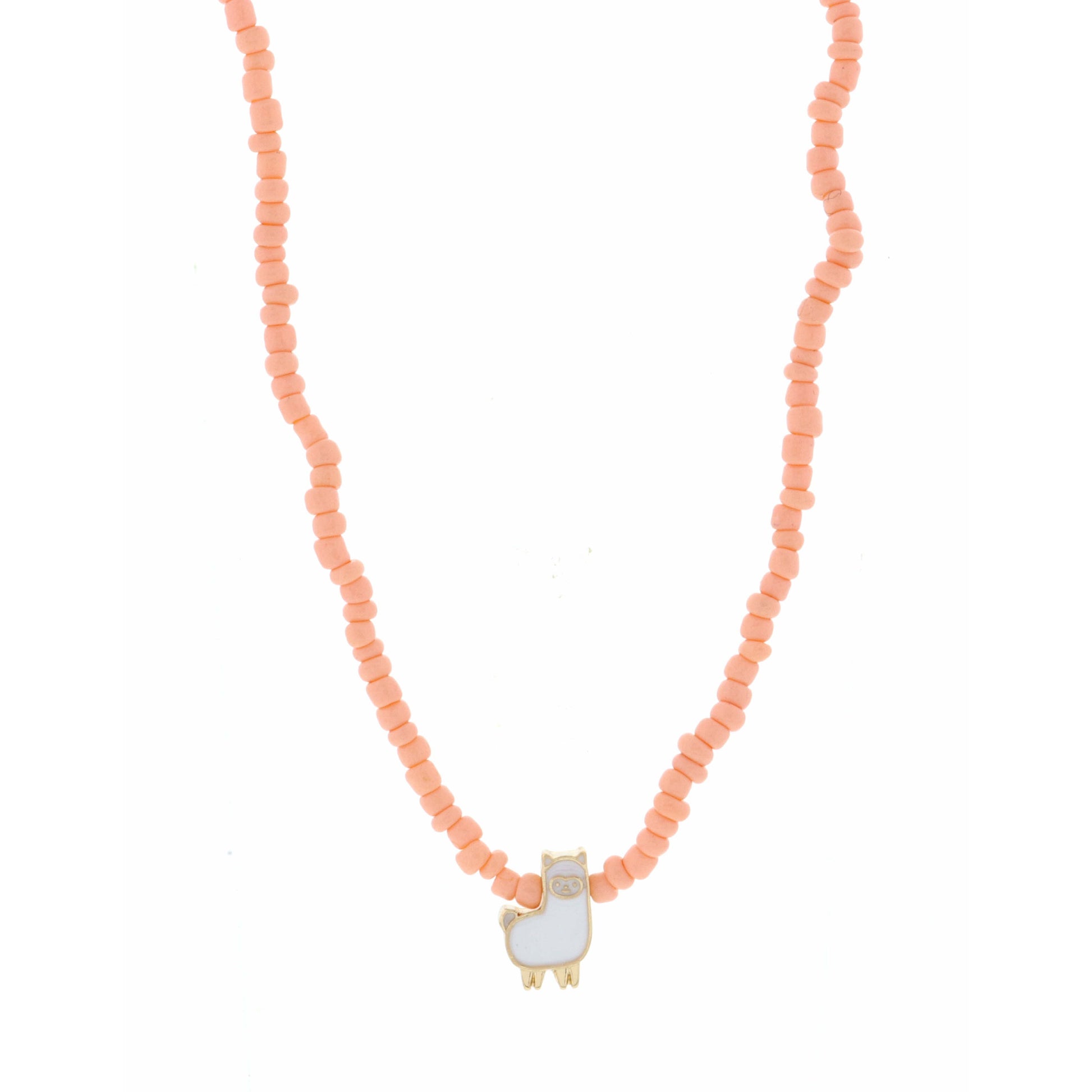 Kids 14" Peach Seed Bead with Llama Necklace, 3" Ext