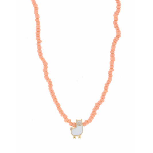 Kids 14" Peach Seed Bead with Llama Necklace, 3" Ext