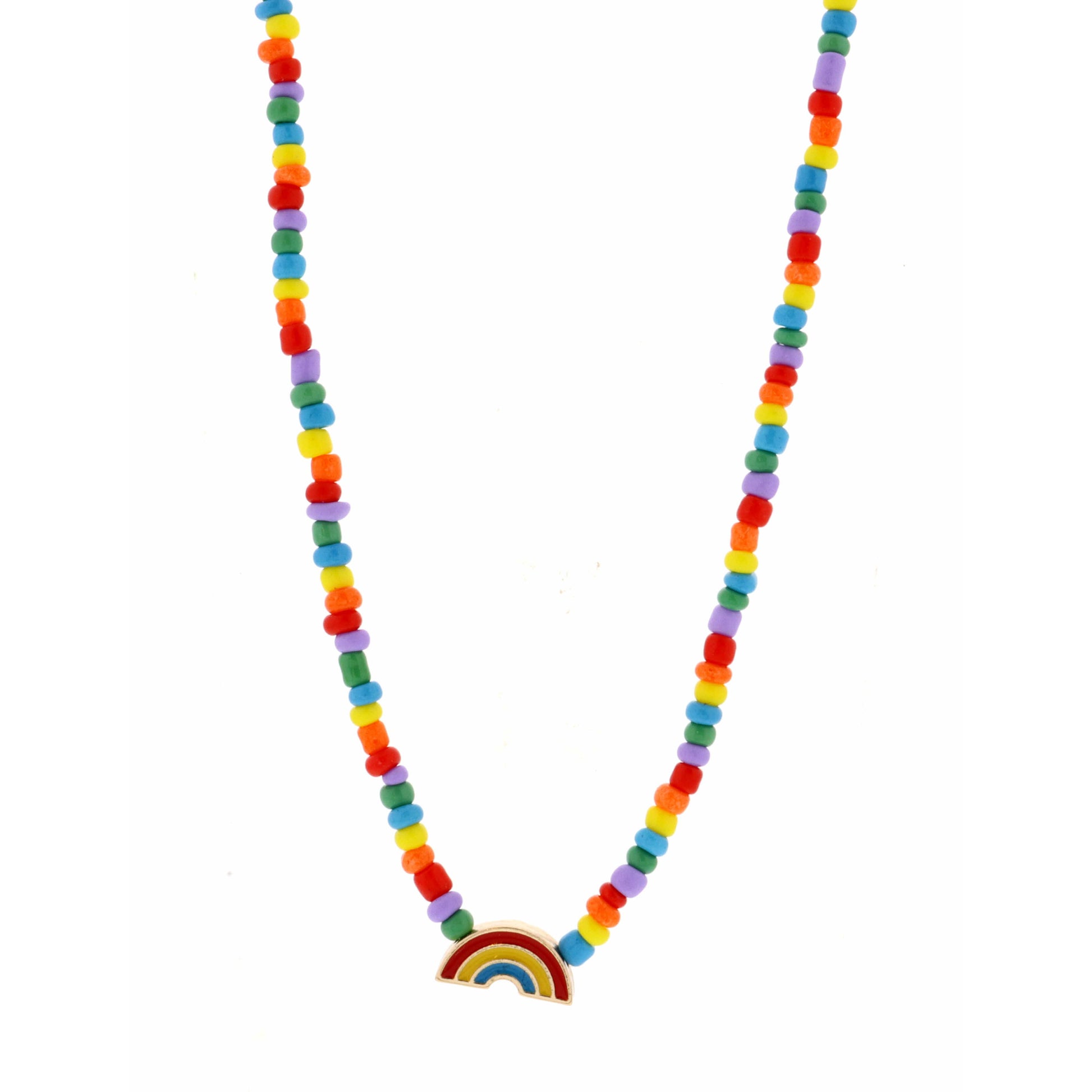 Kids 14" Multi Seed Bead with Rainbow Necklace, 3" Ext