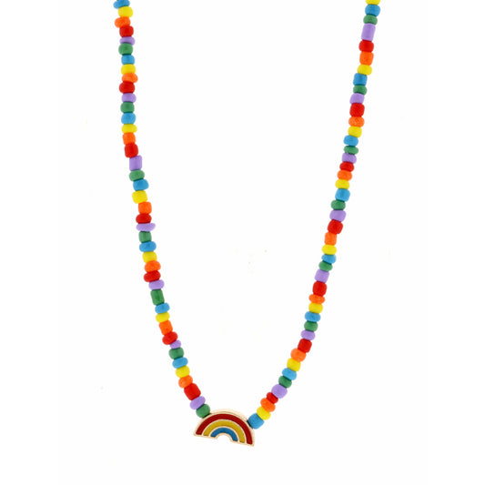 Kids 14" Multi Seed Bead with Rainbow Necklace, 3" Ext