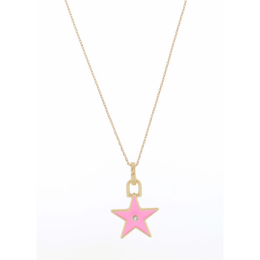 Kids 14" Pink Star with Crystal Center Necklace, 3" Ext