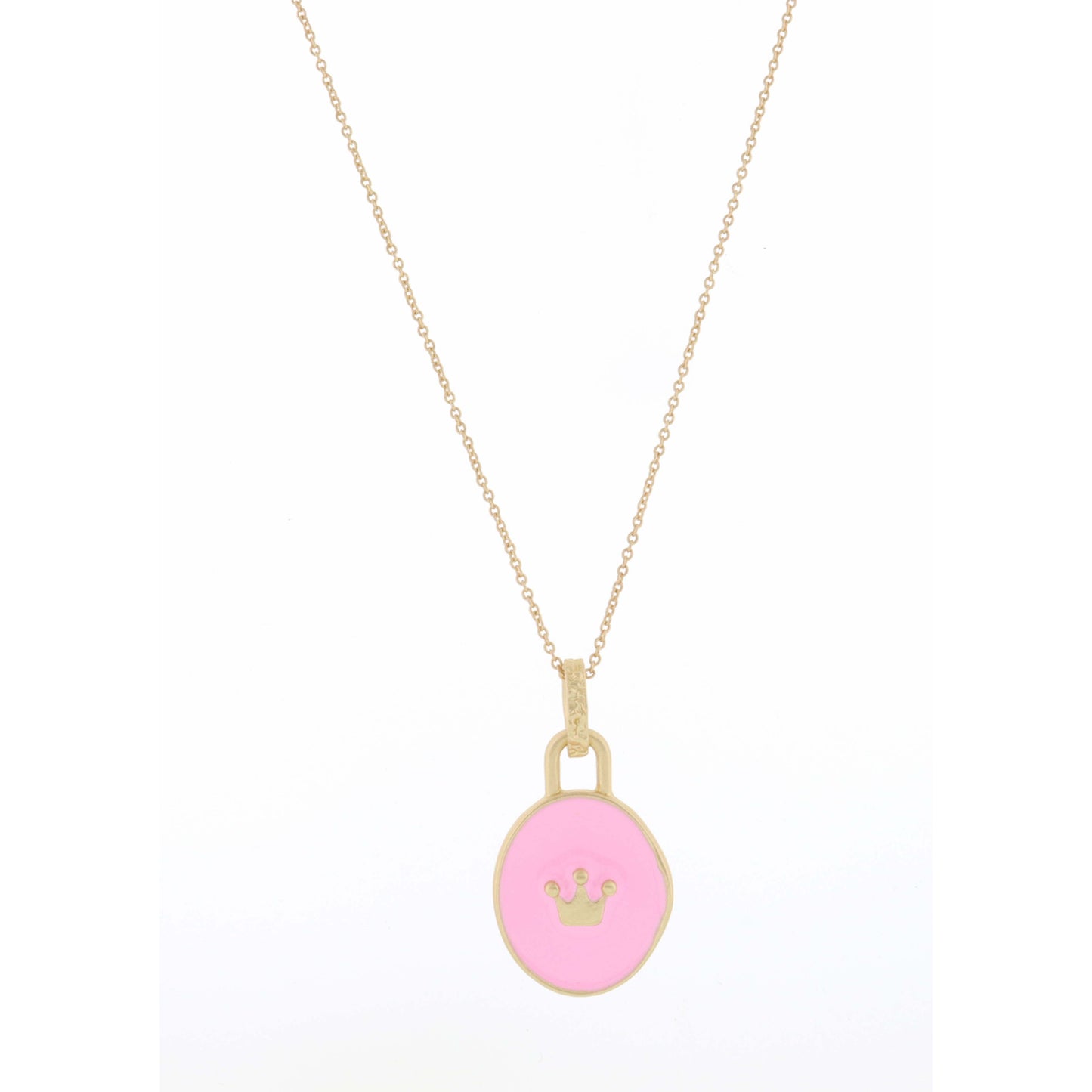 Kids 14" Light Pink Circle with Crown Center Necklace, 3" Ext