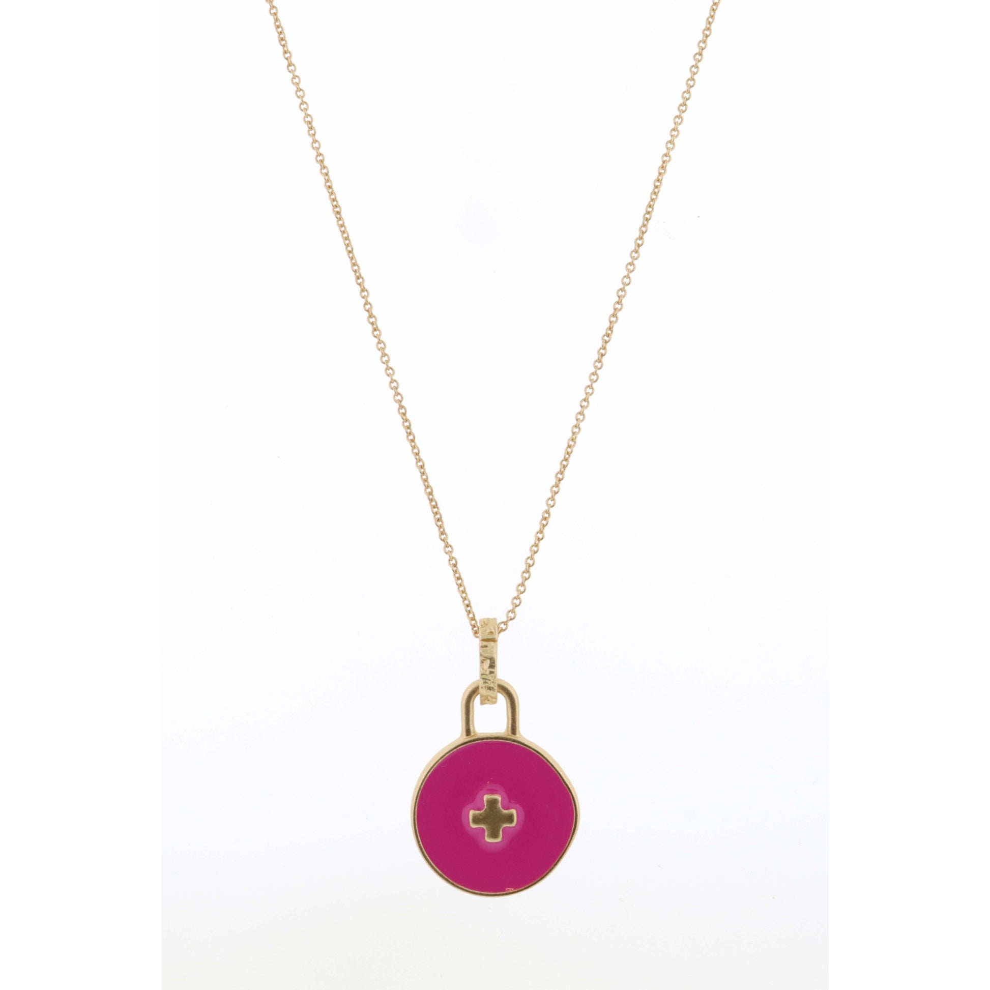 Kids 14" Hot Pink Circle with Cross Center Necklace, 3" Ext