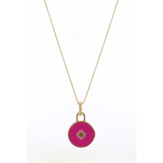 Kids 14" Hot Pink Circle with Cross Center Necklace, 3" Ext