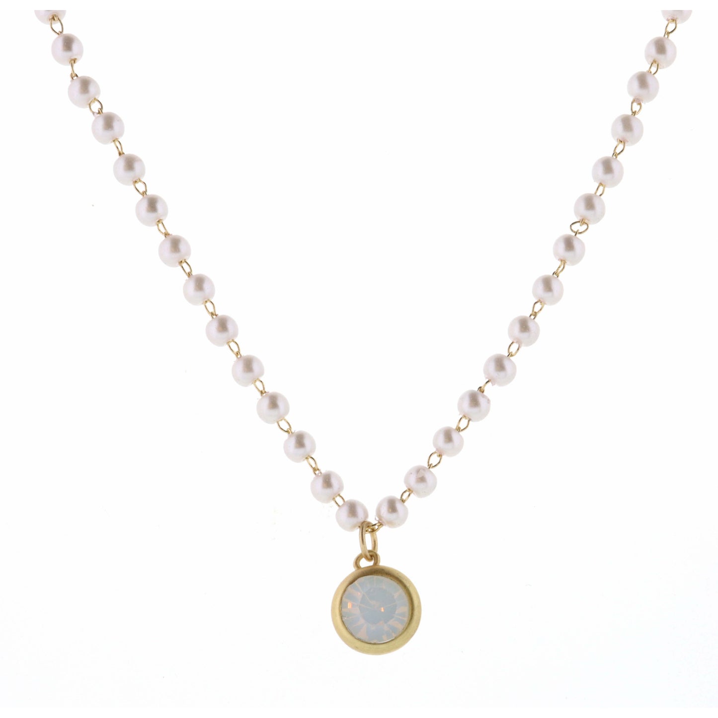 16" Faceted Pearl with Opal Encased Crystal Necklace