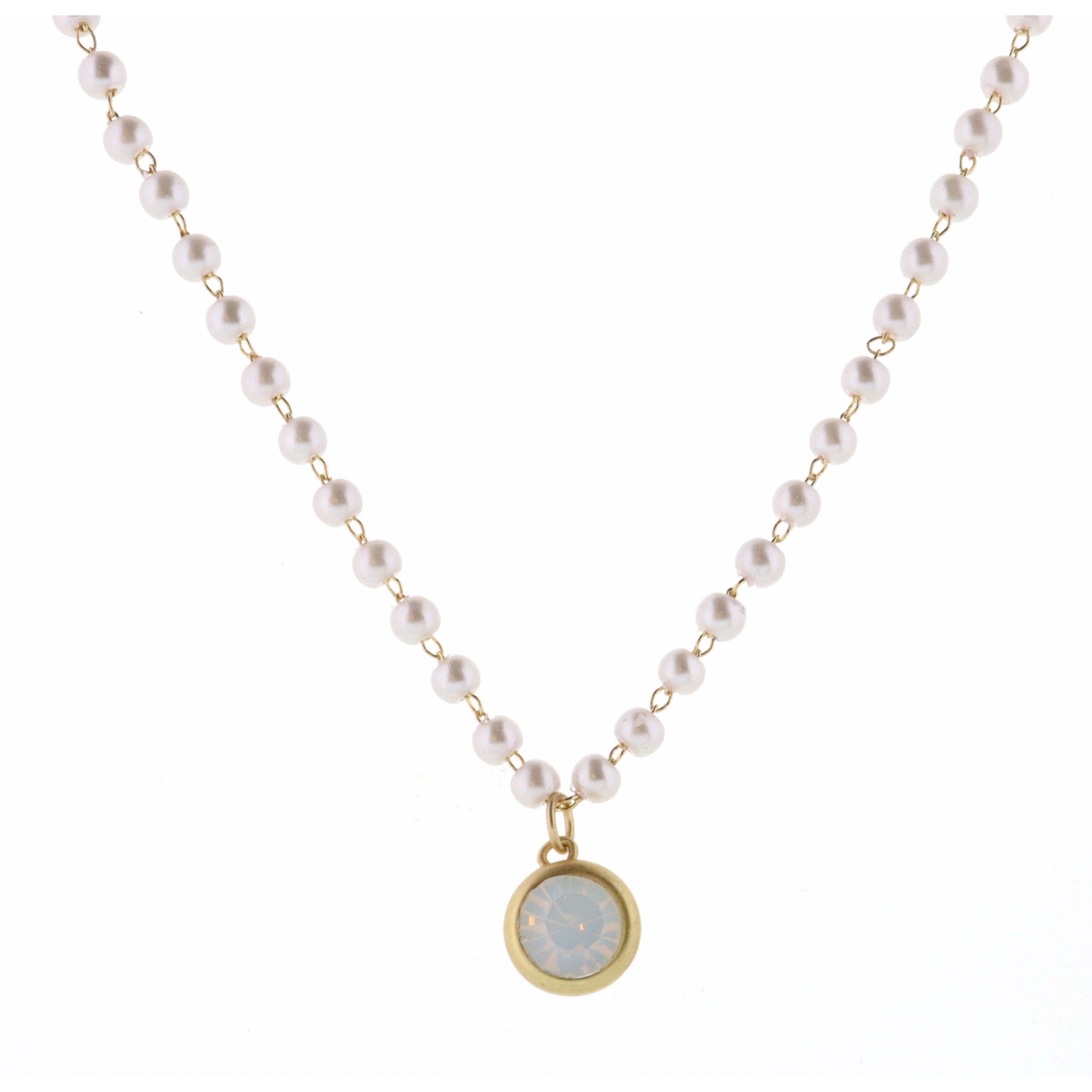 16" Faceted Pearl with Opal Encased Crystal Necklace