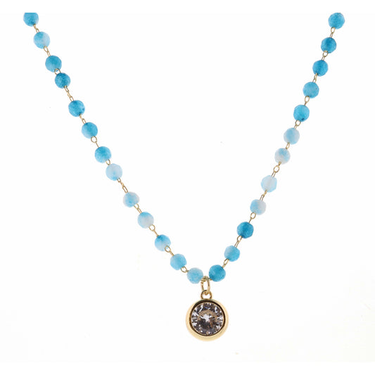 16" Faceted Apatite Stone with Clear Encased Crystal Necklace
