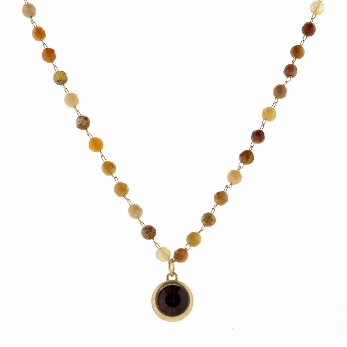 16" Faceted Ocean Jasper Stone with Topaz Encased Crystal Necklace
