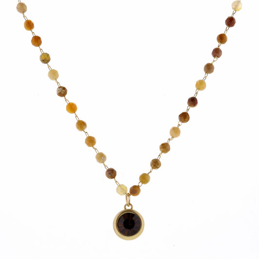 16" Faceted Ocean Jasper Stone with Topaz Encased Crystal Necklace