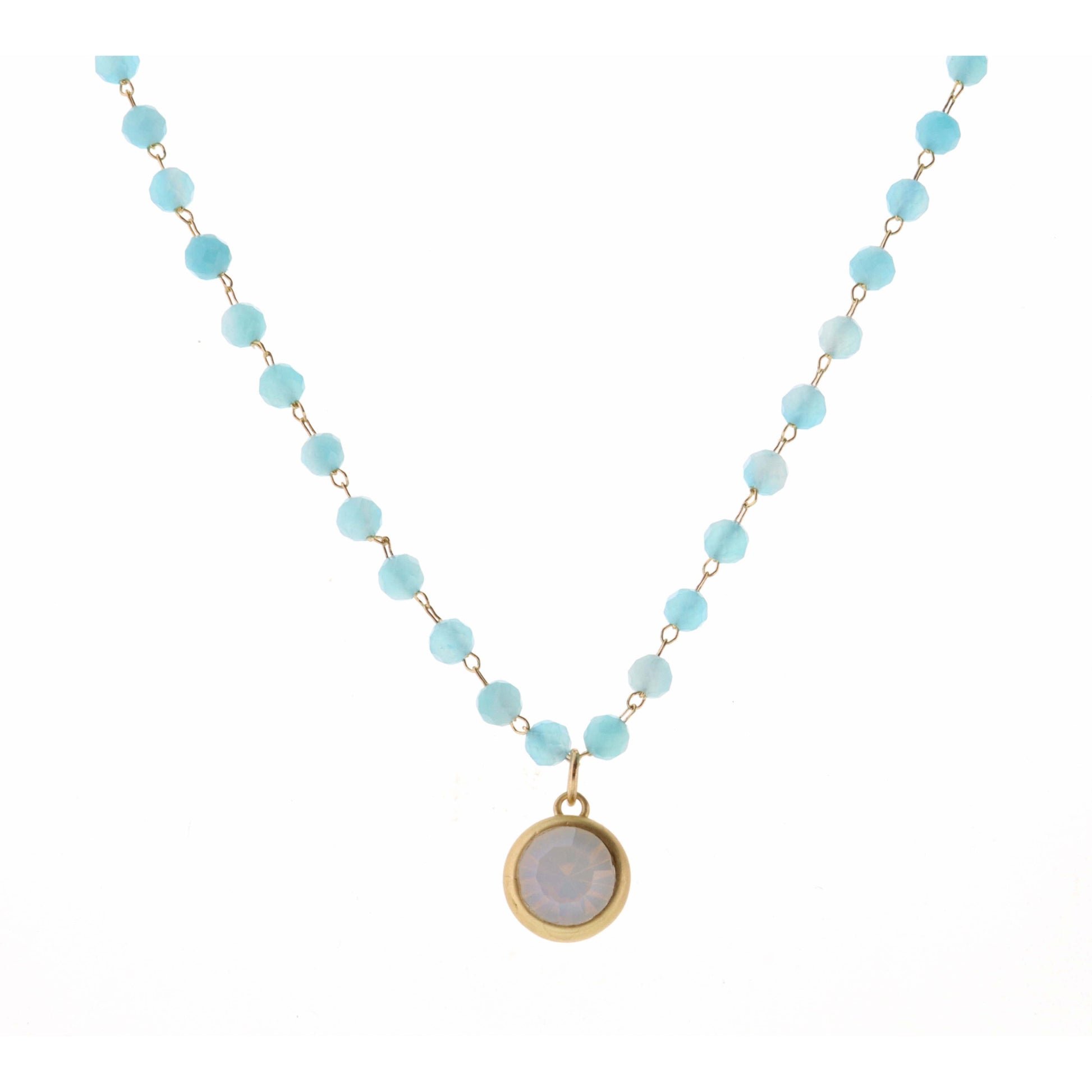 16" Faceted Turquoise Stone with Opal Encased Crystal Necklace