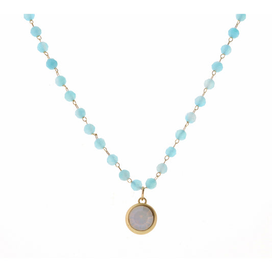 16" Faceted Turquoise Stone with Opal Encased Crystal Necklace