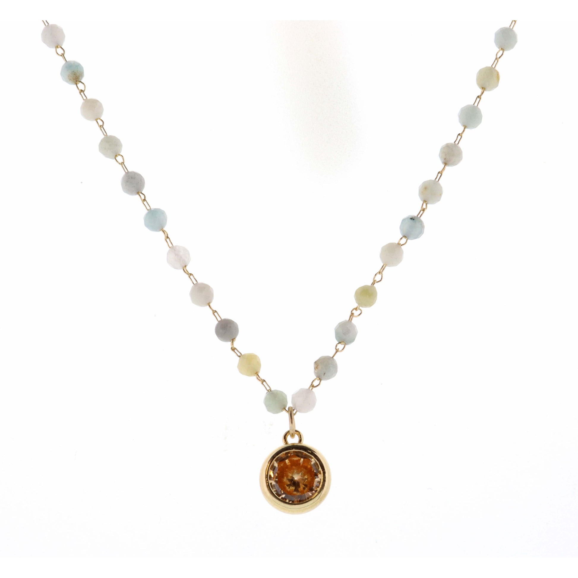 16" Faceted Amazonite Stone with Champagne Encased Crystal Necklace