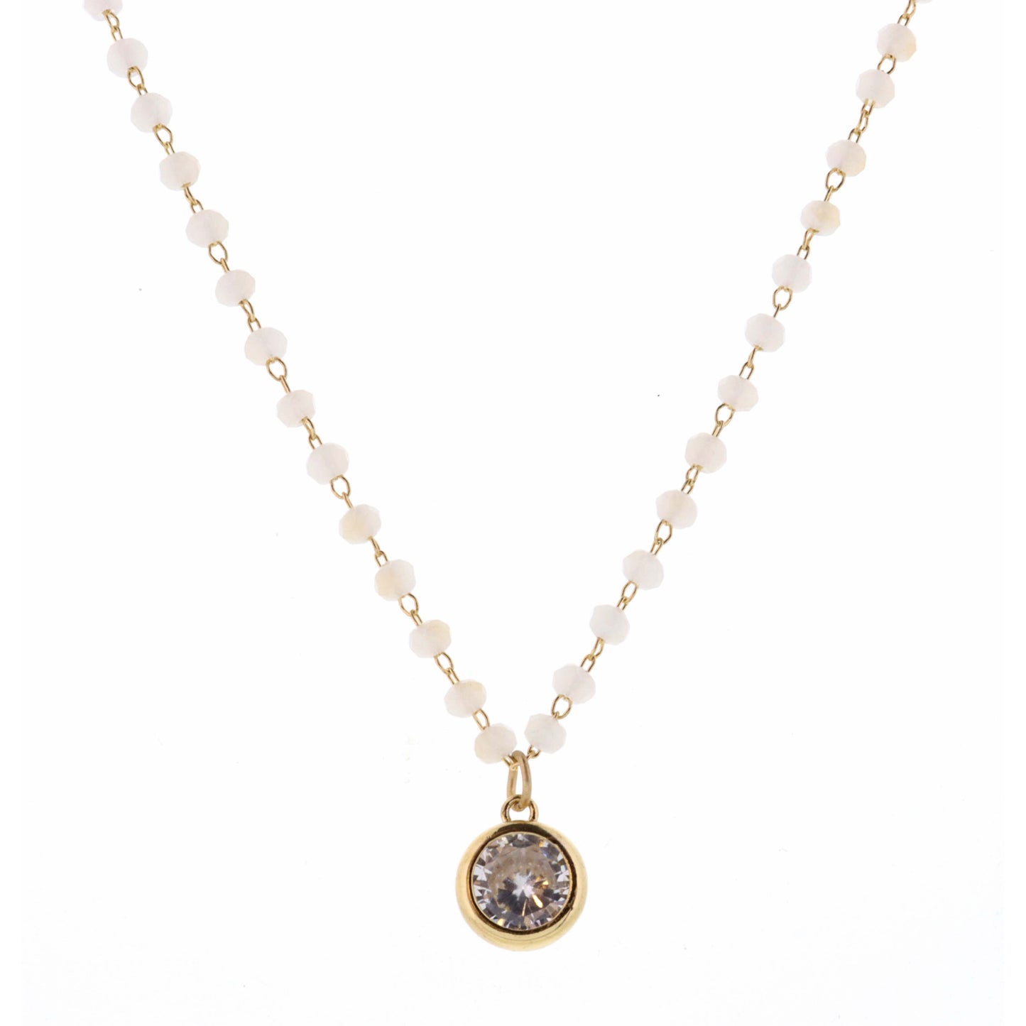 16" Faceted Two-Tone Champagne with Clear Encased Crystal Necklace