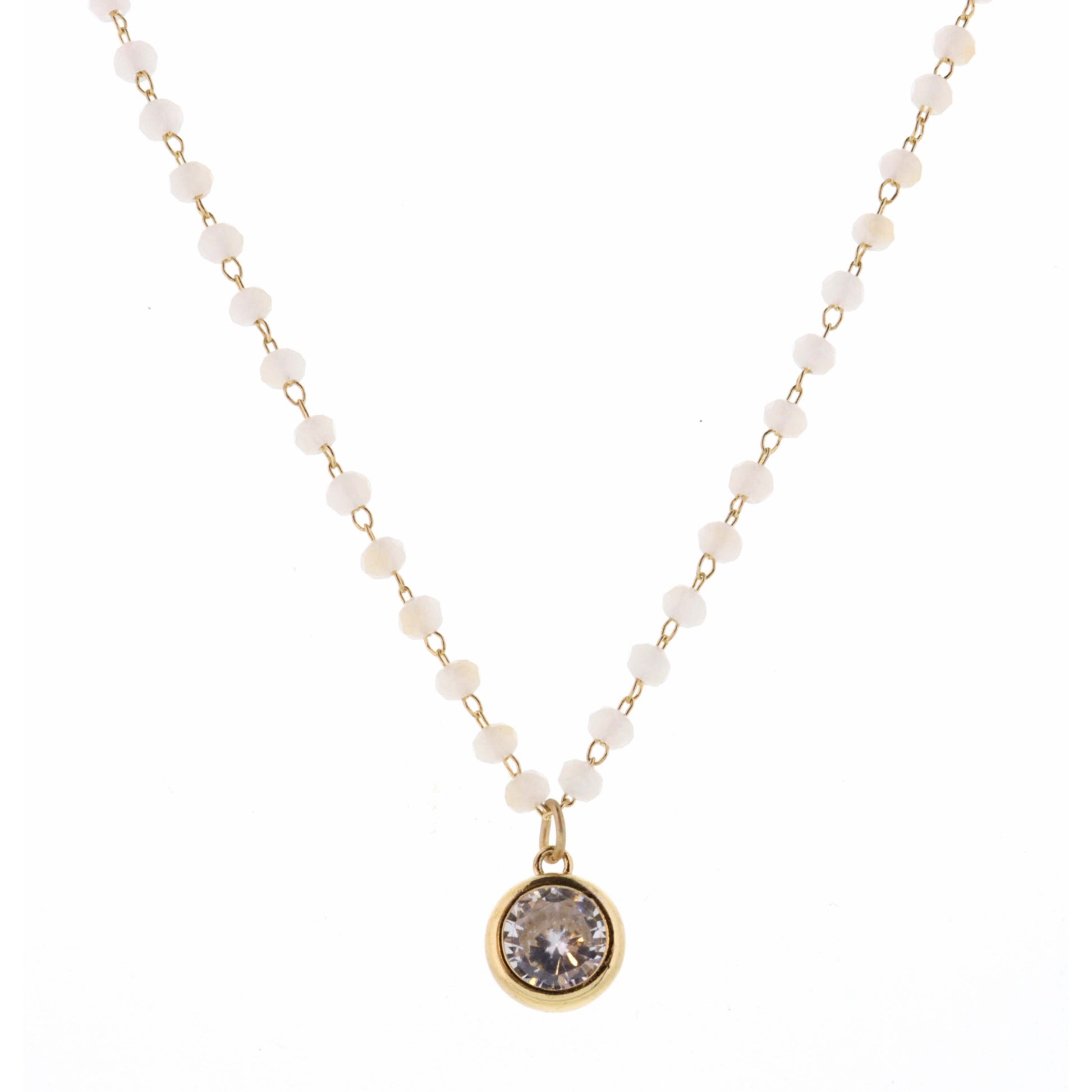 16" Faceted Two-Tone Champagne with Clear Encased Crystal Necklace