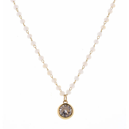 16" Faceted Two-Tone Champagne with Clear Encased Crystal Necklace