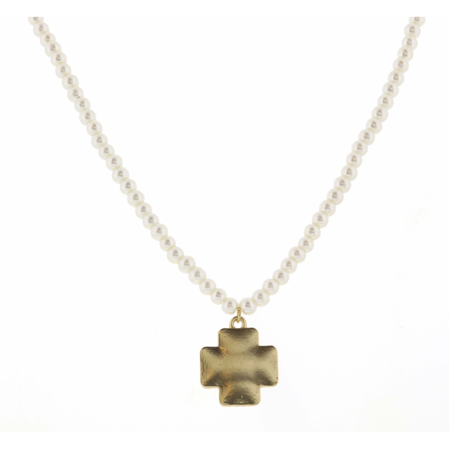 Kids 14" Pearl Body with Gold Square Cross Necklace, 3" Ext