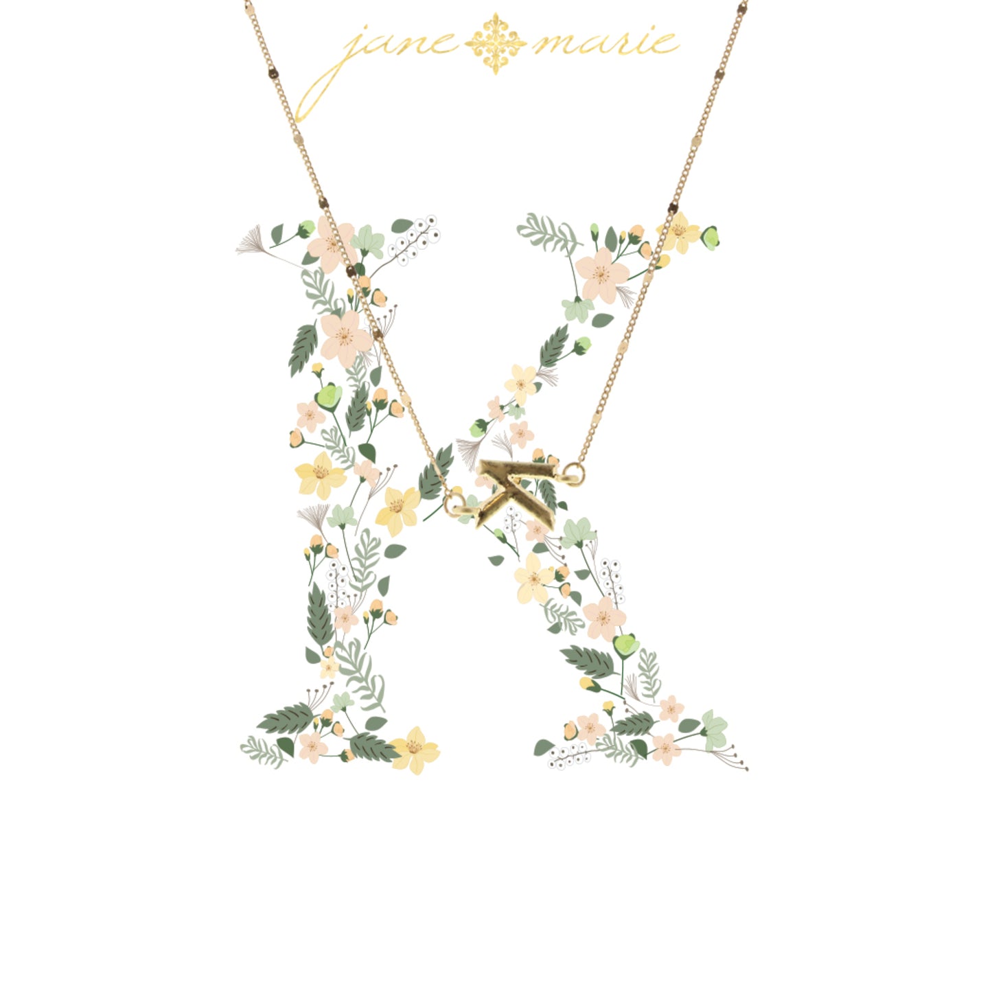 16" Block "K" Initial on Disc Chain Necklace, 3" Ext