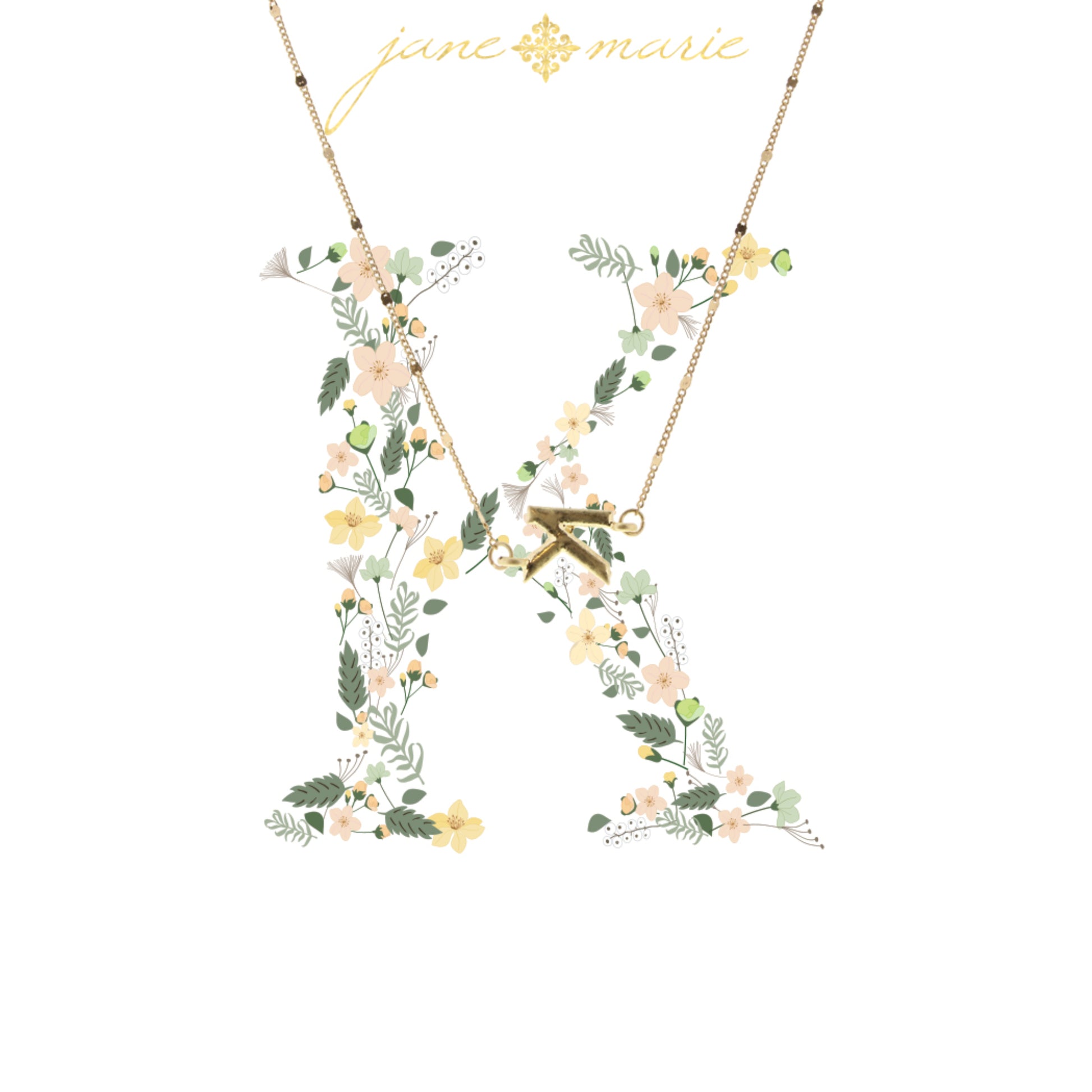 16" Block "K" Initial on Disc Chain Necklace, 3" Ext