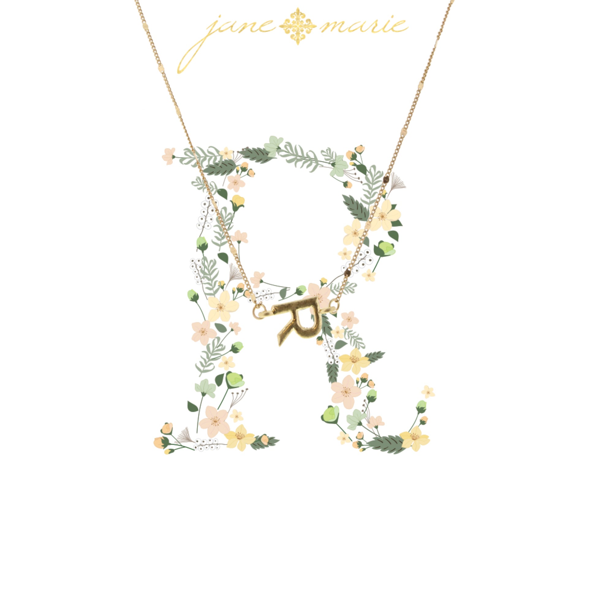 16" Block "R" Initial on Disc Chain Necklace, 3" Ext