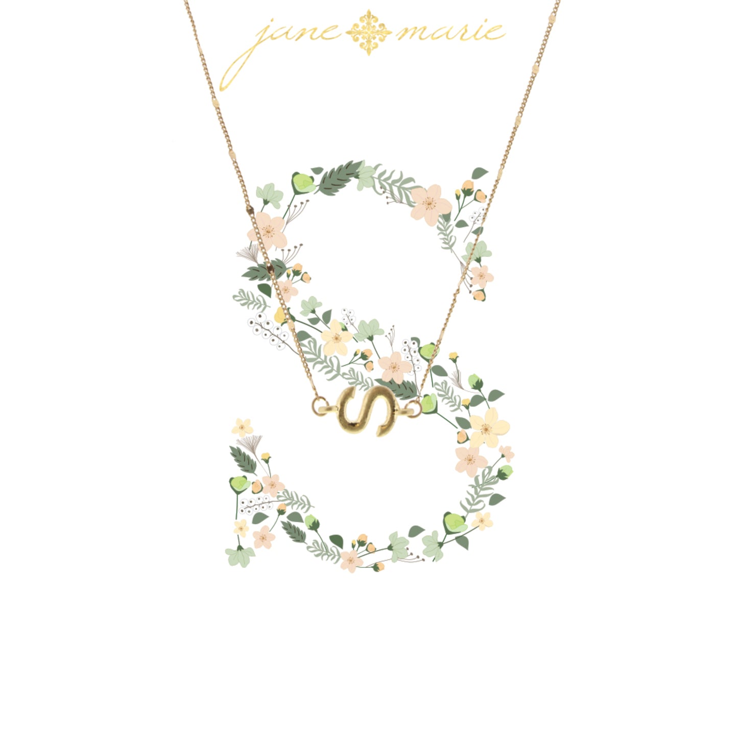 16" Block "S" Initial on Disc Chain Necklace, 3" Ext