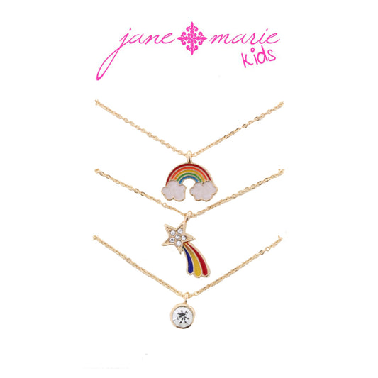 Kids 14" Set of 3, Rainbow, Shooting Star, Clear Crystal Necklace, 3" Ext