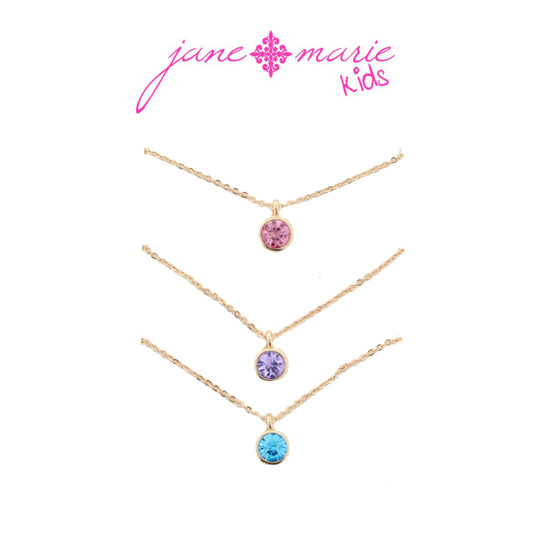 Kids 14" Set of 3, Pink, Lavender, Blue Crystal Necklace, 3" Ext