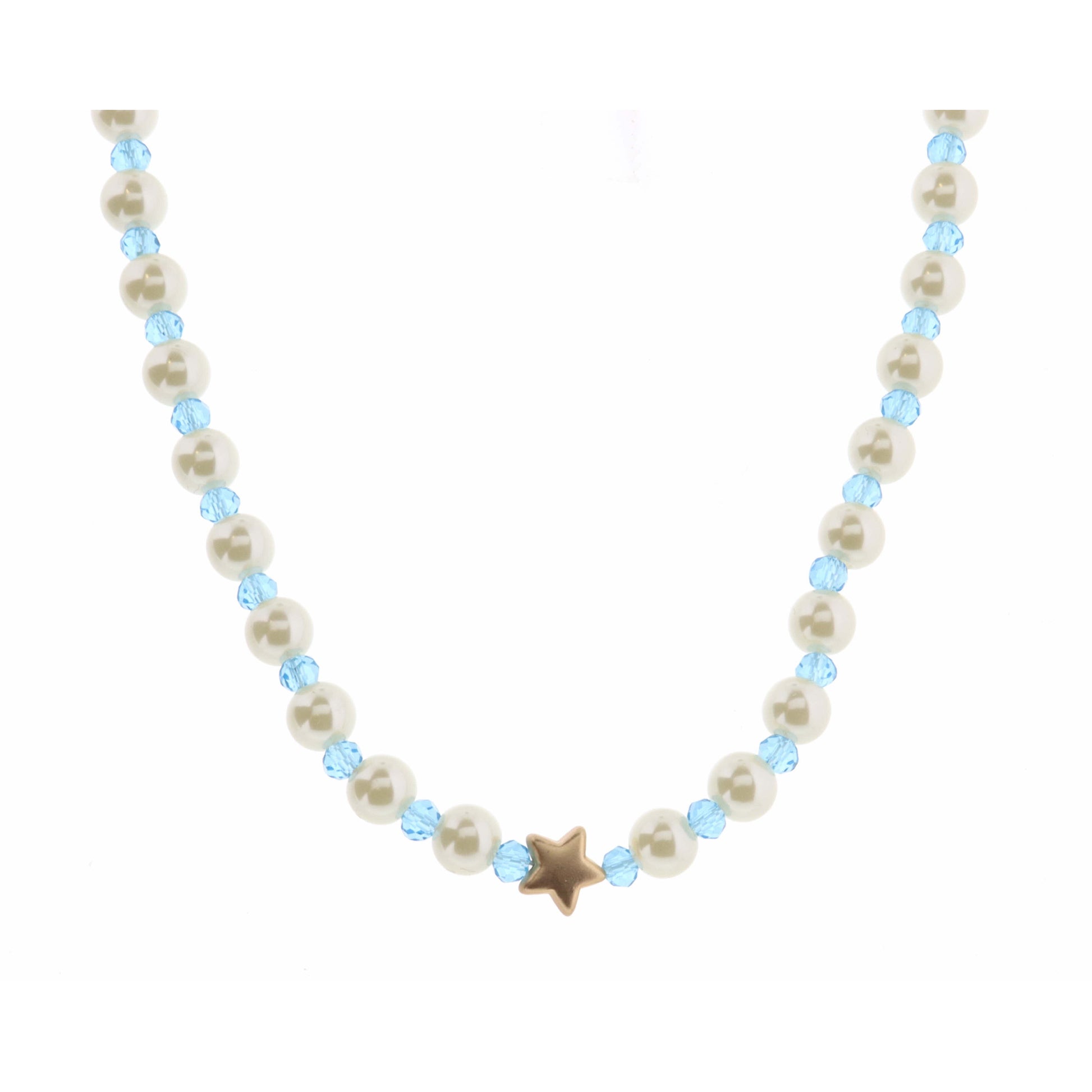 Kids 14" Peal & Blue Faceted with Star Necklace, 3" Ext