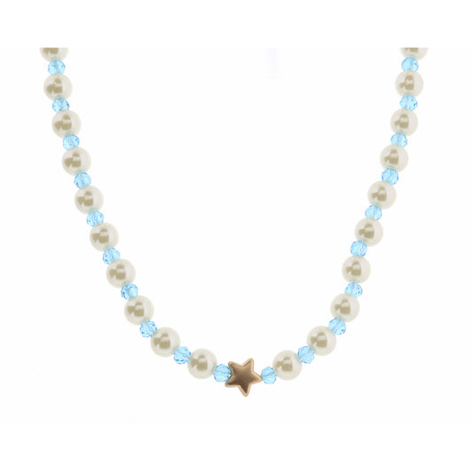 Kids 14" Peal & Blue Faceted with Star Necklace, 3" Ext