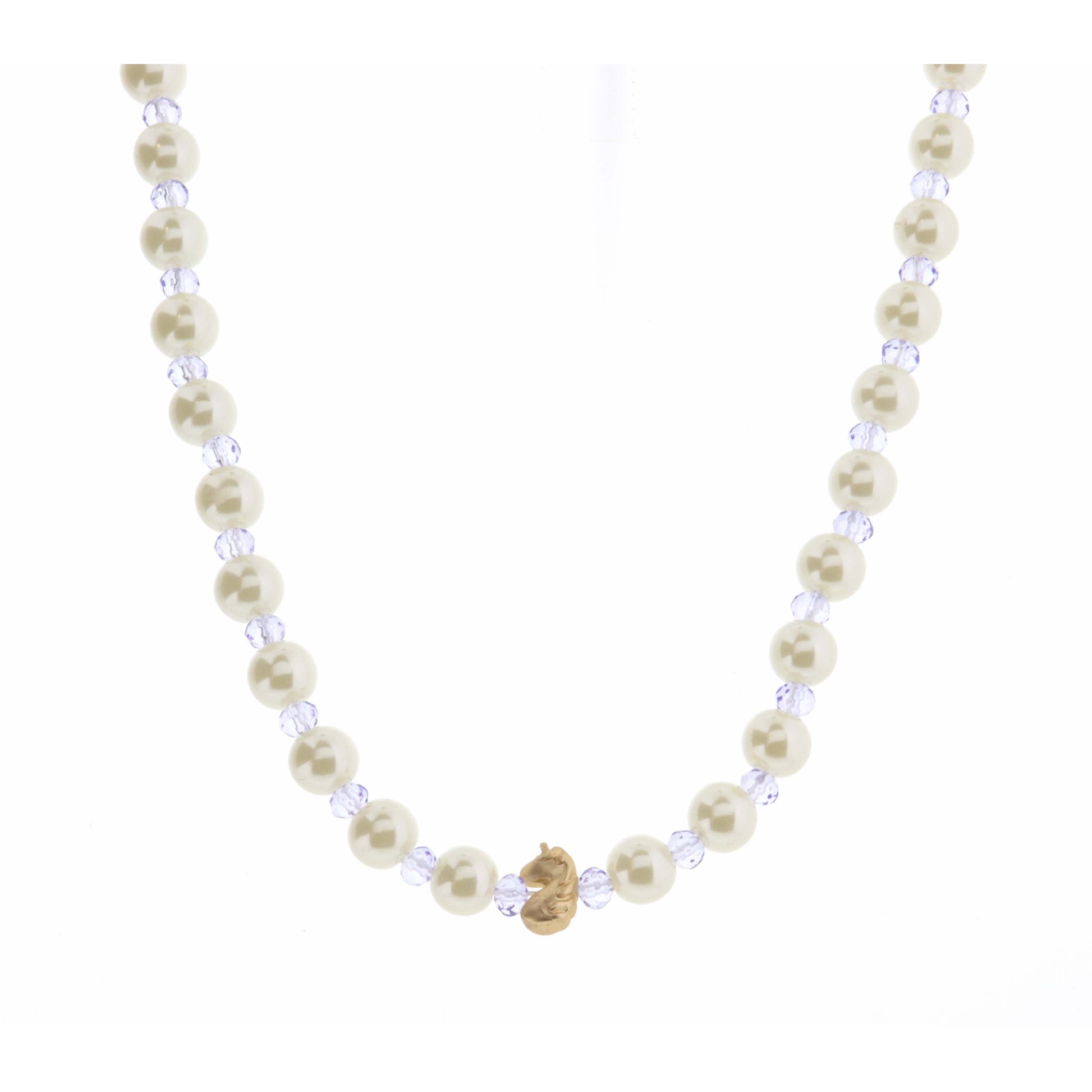 Kids 14" Pearl & Lavender Faceted with Unicorn Necklace, 3" Ext