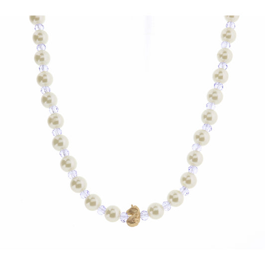 Kids 14" Pearl & Lavender Faceted with Unicorn Necklace, 3" Ext