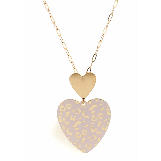 30" Gold Heart Pendant & Gold, Blush Heart Necklace, 3" Ext