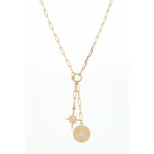 20" Gold Chain with Starburst & Textured Disc Necklace, 3" Ext